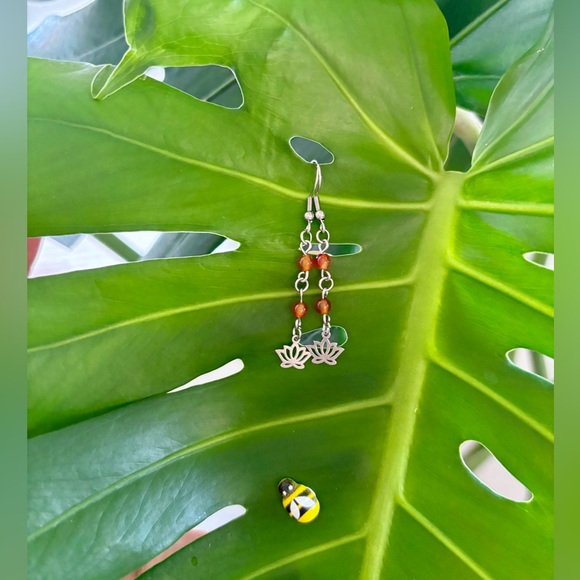 Carnelian ~ Lotus Earrings - Picture 2 of 3